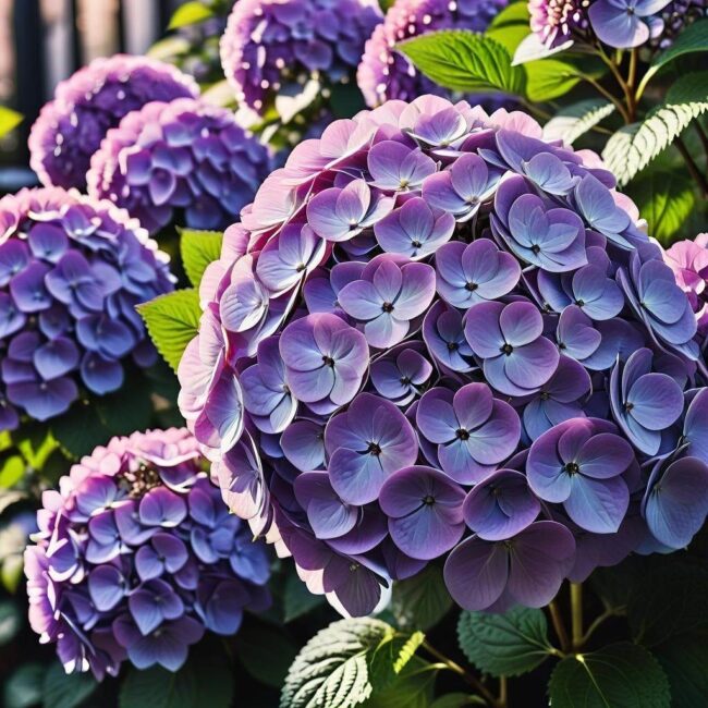 Fioletowe hortensje na tarasie