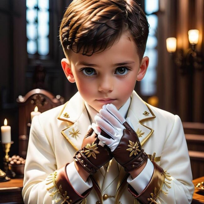 Rękawiczki z falbanką na komunię chłopiec