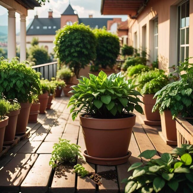 Rośliny doniczkowe na tarasie