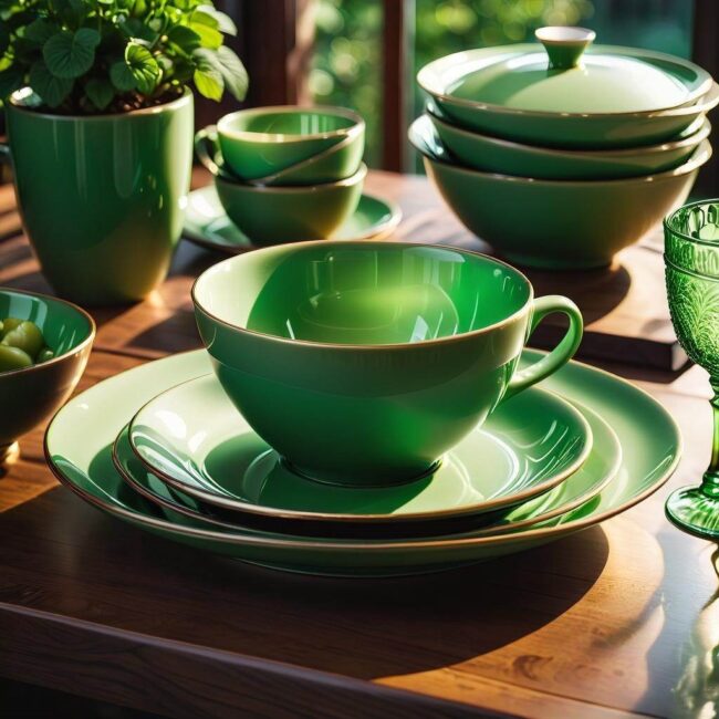Serwis do obiadu zielony