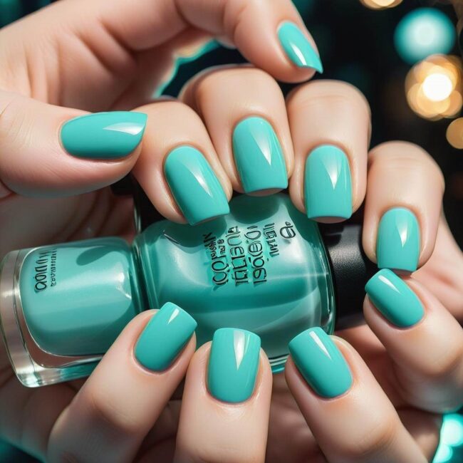 Turkusowe paznokcie do sukienki